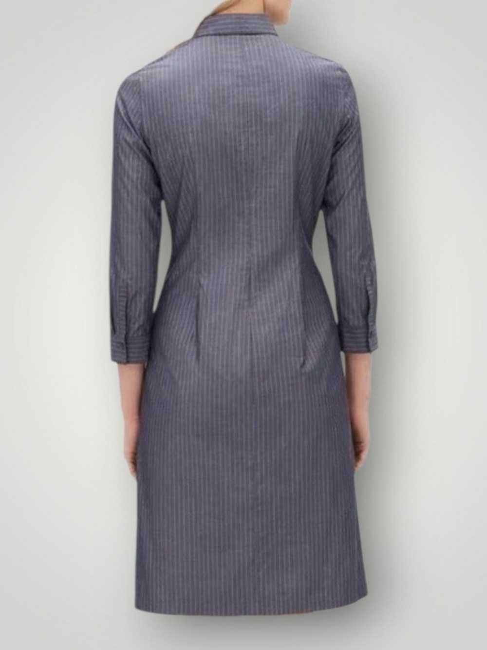 Lafayette 148 Classic Gray Pinstripe Twist-Front Shirt Dress - Picture 2 of 3